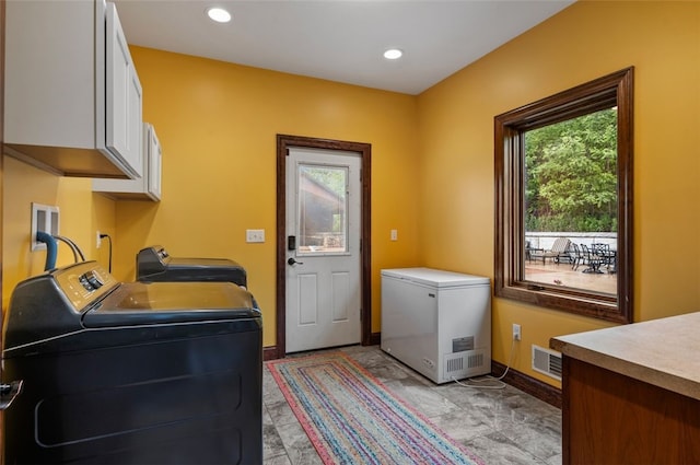 201 Roosevelt Rd, Kilbuck Twp, PA 15202 - washroom featuring cabinet space, washing machine and clothes dryer, baseboards, and recessed lighting