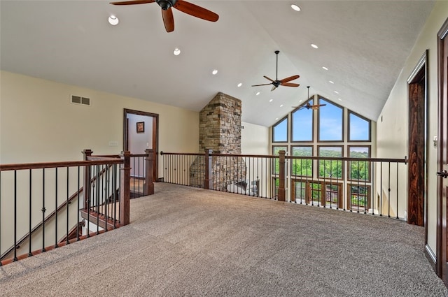 201 Roosevelt Rd, Kilbuck Twp, PA 15202 - unfurnished room with ceiling fan, carpet, high vaulted ceiling, and recessed lighting