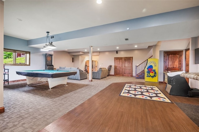 201 Roosevelt Rd, Kilbuck Twp, PA 15202 - rec room with carpet flooring, pool table, recessed lighting, and baseboards