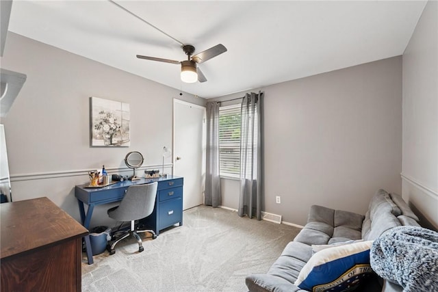 724 Pine Valley Dr, Plum Boro, PA 15239 - home office with a ceiling fan, light carpet, and baseboards