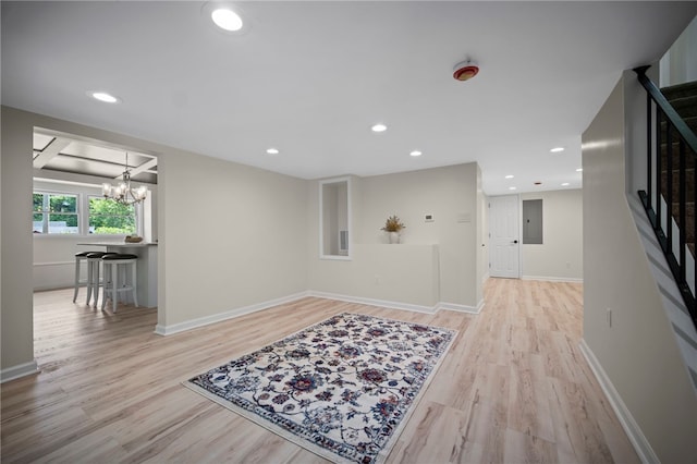 470 Burrell Hill Cir, Penn Twp Wml, PA 15675 - corridor with stairs, light wood-type flooring, a chandelier, baseboards, and recessed lighting