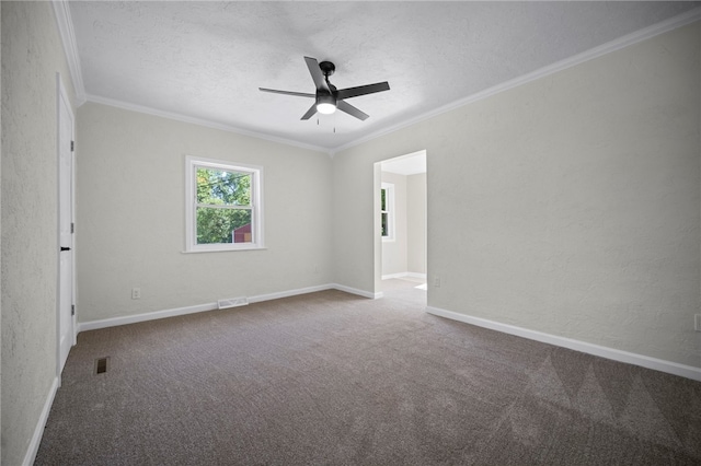 470 Burrell Hill Cir, Penn Twp Wml, PA 15675 - carpeted spare room with ceiling fan, ornamental molding, baseboards, a textured ceiling, and a textured wall