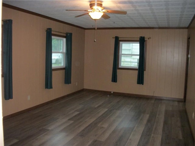 13 Biddle Acres, Carmichaels/Cumblnd, PA 15320 - empty room with ceiling fan, wood finished floors, ornamental molding, baseboards, and wooden walls