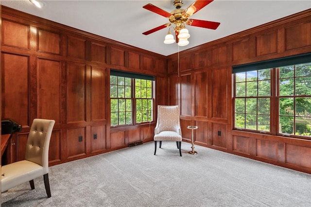 5010 W Grove Ln, Pine Twp Nal, PA 15044 - living area with light carpet, ceiling fan, and a decorative wall