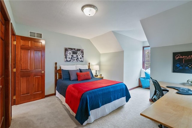 5010 W Grove Ln, Pine Twp Nal, PA 15044 - bedroom featuring light colored carpet, baseboards, lofted ceiling, and a desk
