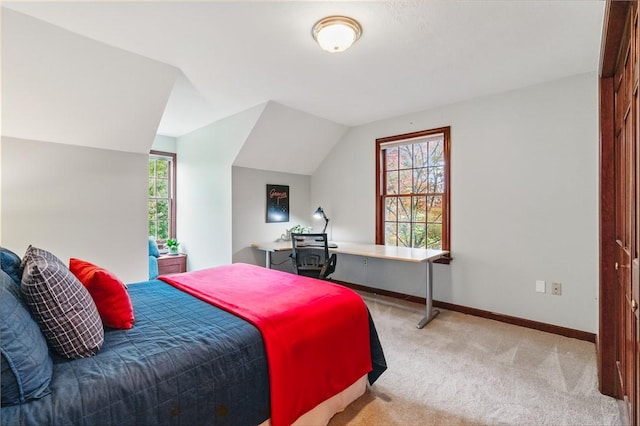 5010 W Grove Ln, Pine Twp Nal, PA 15044 - carpeted bedroom featuring multiple windows, baseboards, lofted ceiling, and an office area