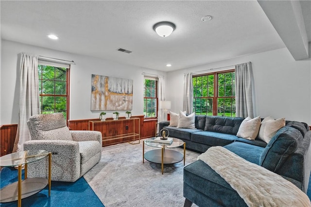 5010 W Grove Ln, Pine Twp Nal, PA 15044 - living room with carpet floors, recessed lighting, and a wainscoted wall