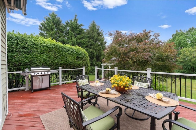 5010 W Grove Ln, Pine Twp Nal, PA 15044 - wooden terrace featuring outdoor dining space and a grill