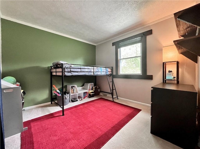 145 Marylee Dr, Brighton Twp, PA 15009 - bedroom featuring a textured ceiling, ornamental molding, baseboards, and carpet