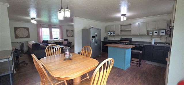 27 Elich Rd, Pa, PA 15021 - dining space featuring ornamental molding and dark wood-style floors
