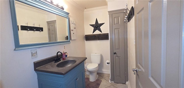 27 Elich Rd, Pa, PA 15021 - bathroom with vanity, toilet, ornamental molding, and tile patterned flooring
