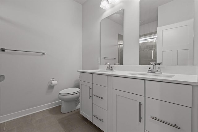 9002 Hickory Rd, Pine Twp Nal, PA 15044 - full bath featuring toilet, double vanity, a shower stall, baseboards, and tile patterned floors