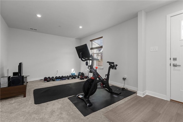 9002 Hickory Rd, Pine Twp Nal, PA 15044 - exercise area with recessed lighting, baseboards, and wood finished floors