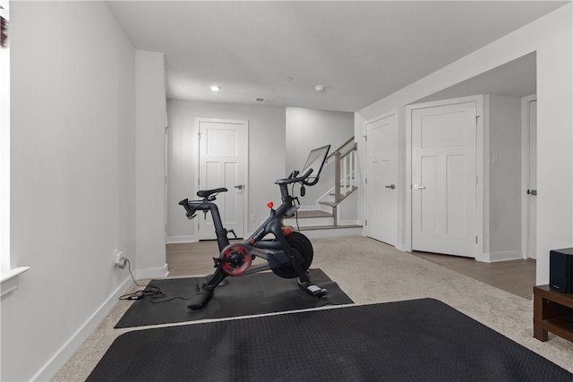 9002 Hickory Rd, Pine Twp Nal, PA 15044 - exercise room featuring baseboards, carpet, and recessed lighting