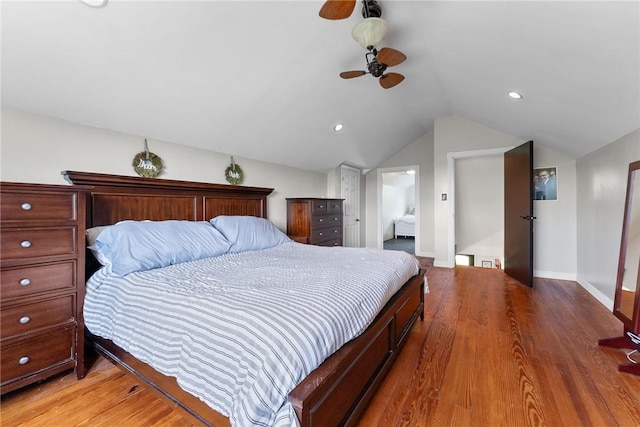1904 E National Pike, North Bethlehem, PA 15360 - bedroom featuring lofted ceiling, light wood-style floors, ceiling fan, and baseboards