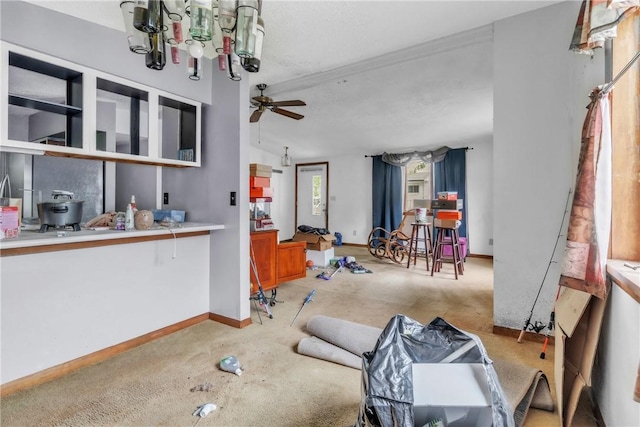 408 Mitchell Ave, City Of But Nw, PA 16001 - living room featuring light colored carpet, ceiling fan, and a chandelier