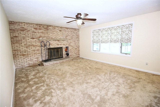 2224 Park Ave, Manor Twp, PA 16226 - unfurnished living room featuring a ceiling fan, carpet floors, and a fireplace