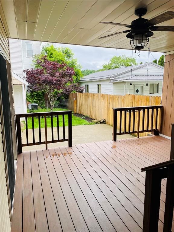 192 W Lincoln St, Waynsbrg/Frankln Twp, PA 15370 - wooden deck with ceiling fan and a patio