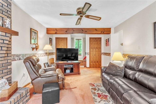 454 Cherokee Dr, Center Twp But, PA 16001 - living area featuring light colored carpet, ceiling fan, and wainscoting