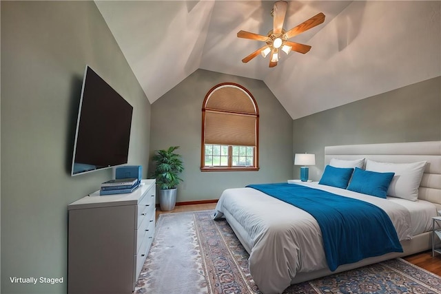 23 Pintail Dr, Indiana Twp Nal, PA 15238 - bedroom featuring vaulted ceiling, light wood finished floors, baseboards, and ceiling fan