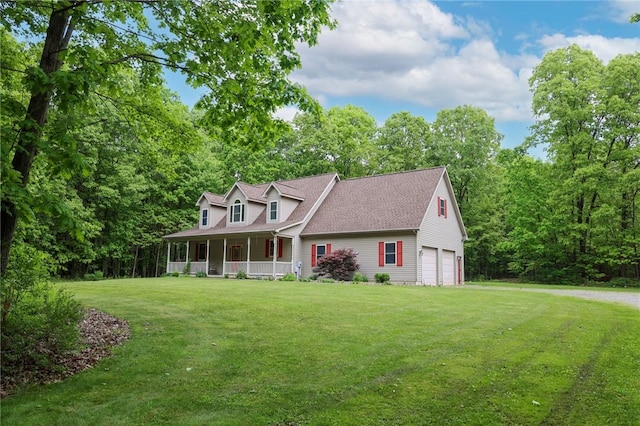 1147 Annisville Rd, Washington Twp But, PA 16050 - cape cod home featuring covered porch, a front yard, an attached garage, and roof with shingles