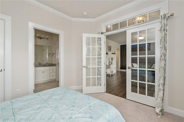 712 Mulkerrin Ct, Pine Twp Nal, PA 16046 - bedroom featuring french doors, crown molding, carpet floors, and baseboards