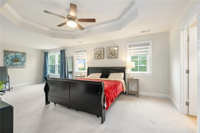 712 Mulkerrin Ct, Pine Twp Nal, PA 16046 - bedroom featuring a tray ceiling, carpet flooring, crown molding, baseboards, and a ceiling fan