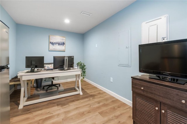 712 Mulkerrin Ct, Pine Twp Nal, PA 16046 - office area with baseboards, light wood-type flooring, and electric panel