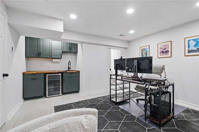 2455 Wedgewood Dr, Franklin Park, PA 15090 - tiled office space with wine cooler, wet bar, recessed lighting, and baseboards