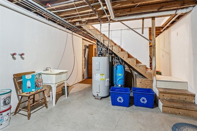73 Hartman Rd, Green/Commdre/Prchse, PA 15759 - unfinished below grade area featuring electric water heater, stairs, and a water pressure tank