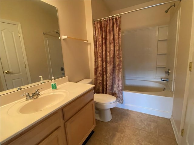 350 Hidden Ridge Ct Unit 302, South Park, PA 15129 - bathroom with vanity, shower / tub combo with curtain, toilet, and tile patterned flooring