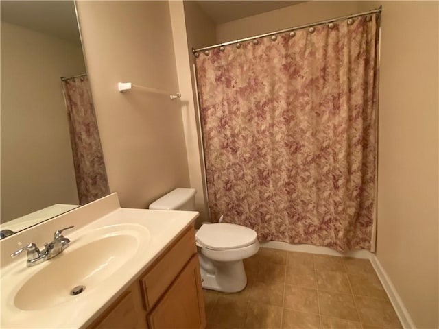 350 Hidden Ridge Ct Unit 302, South Park, PA 15129 - bathroom featuring toilet, vanity, tile patterned floors, baseboards, and a shower with curtain