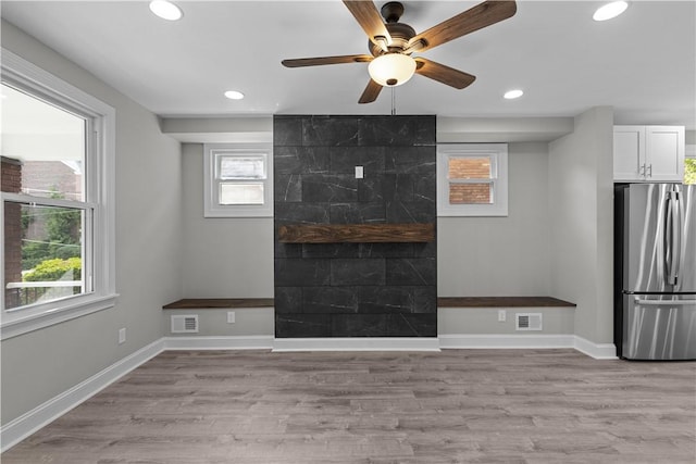 748 Anaheim St, Schenley Heights, PA 15219 - unfurnished living room featuring recessed lighting, a ceiling fan, light wood-type flooring, and baseboards