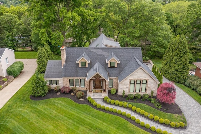 2293 Country Club Dr, Upper St Clair, PA 15241 - view of front facade featuring stone siding, a front lawn, and a chimney