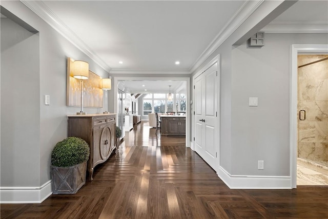 2293 Country Club Dr, Upper St Clair, PA 15241 - hallway with baseboards, ornamental molding, and recessed lighting