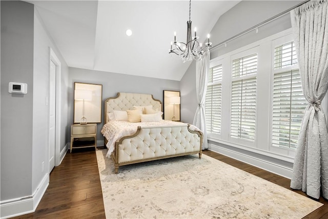 2293 Country Club Dr, Upper St Clair, PA 15241 - bedroom with lofted ceiling, a chandelier, wood finished floors, and baseboards