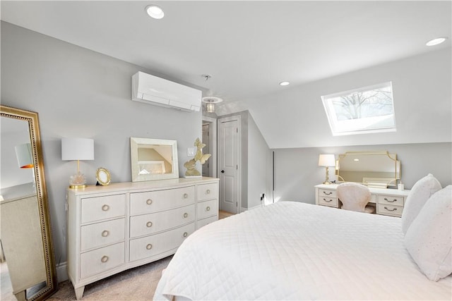2293 Country Club Dr, Upper St Clair, PA 15241 - bedroom featuring a skylight, an AC wall unit, lofted ceiling, recessed lighting, and carpet flooring