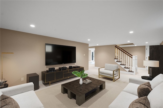 2293 Country Club Dr, Upper St Clair, PA 15241 - living area featuring stairs, recessed lighting, and light carpet