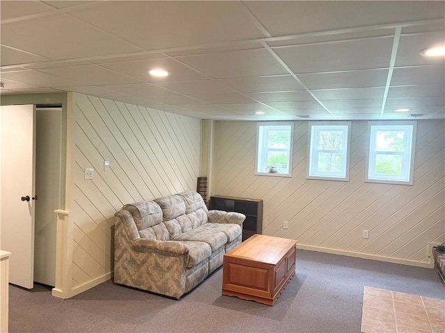 199 Lyon Ln, Lancaster Twp, PA 16037 - living room with plenty of natural light, carpet floors, recessed lighting, baseboards, and wooden walls