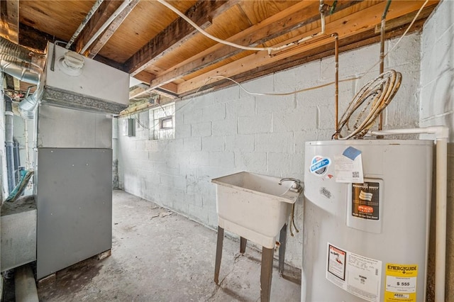 1160 Delaware St, Export, PA 15632 - basement with water heater, heating unit, and a sink