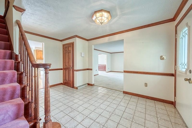 401 Chelsea Dr, Jefferson Hills, PA 15025 - entrance foyer featuring stairs, a textured ceiling, baseboards, light colored carpet, and light tile patterned floors
