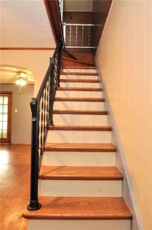 403 Bull Run Rd, Luzerne Twp, PA 15417 - staircase with wood finished floors and ceiling fan