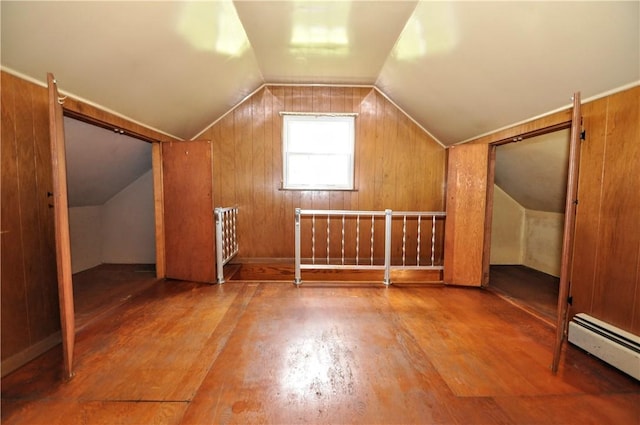403 Bull Run Rd, Luzerne Twp, PA 15417 - additional living space featuring a baseboard radiator, lofted ceiling, and wood finished floors