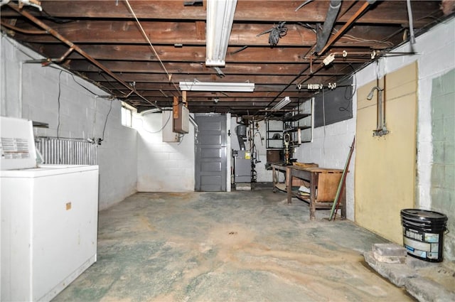 403 Bull Run Rd, Luzerne Twp, PA 15417 - unfinished basement featuring washer / dryer and concrete block wall