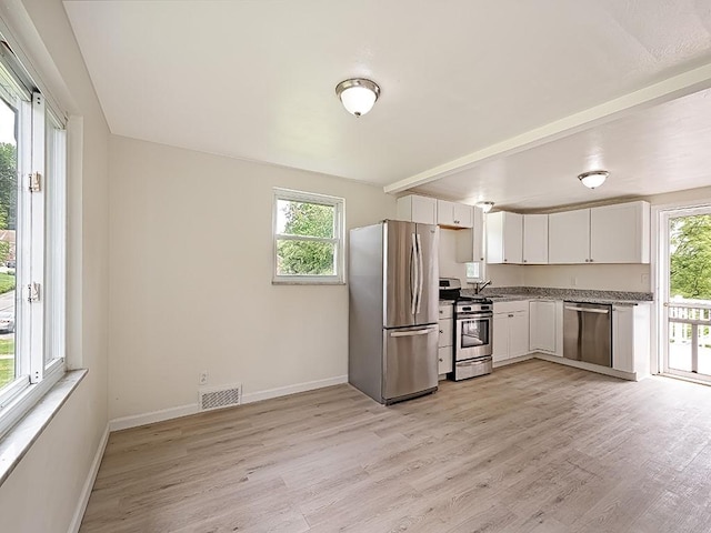 129 Martinique Dr, Penn Hills, PA 15235 - kitchen with stainless steel appliances, white cabinetry, light wood-style flooring, and baseboards