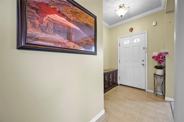 5834 Windsor Ct, South Fayette, PA 15057 - foyer featuring crown molding, baseboards, light tile patterned flooring, and a textured ceiling