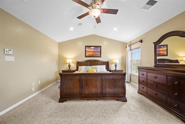 5834 Windsor Ct, South Fayette, PA 15057 - bedroom featuring lofted ceiling, light colored carpet, baseboards, a ceiling fan, and recessed lighting
