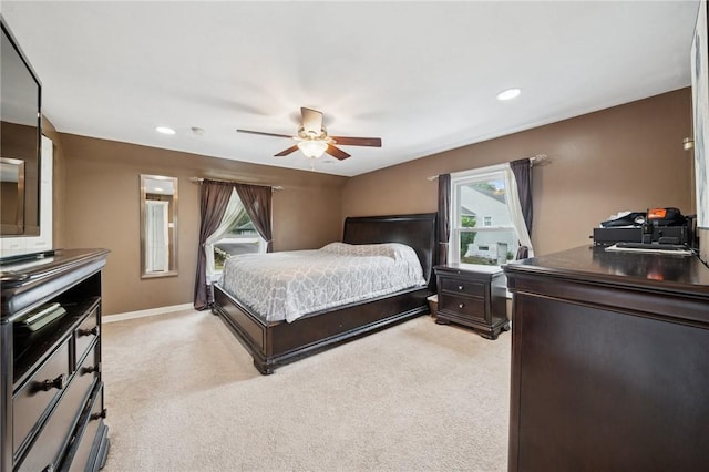 2510 7th St, New Kensington, PA 15068 - bedroom with light colored carpet, recessed lighting, ceiling fan, and baseboards