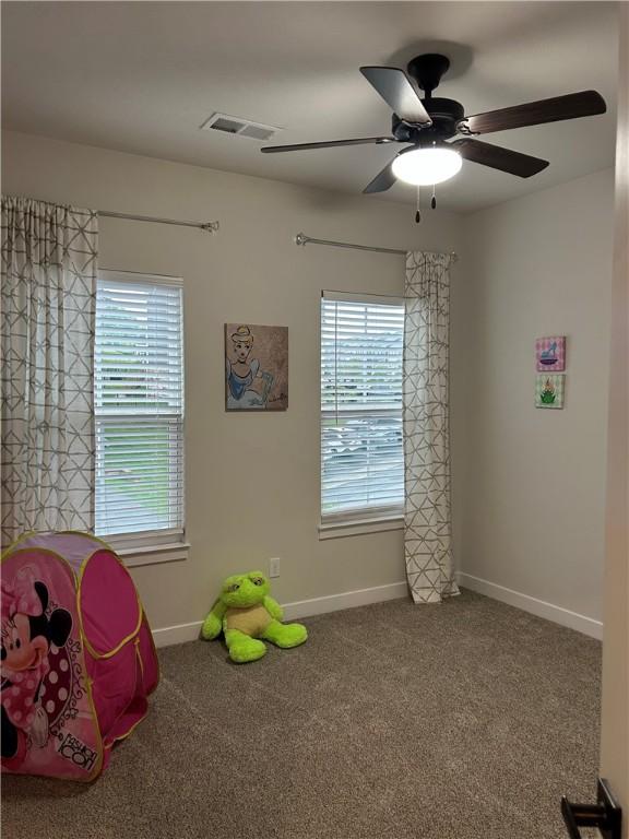 150 Moyer Hill Dr, Cranberry Twp, PA 16066 - playroom with carpet floors, ceiling fan, and baseboards