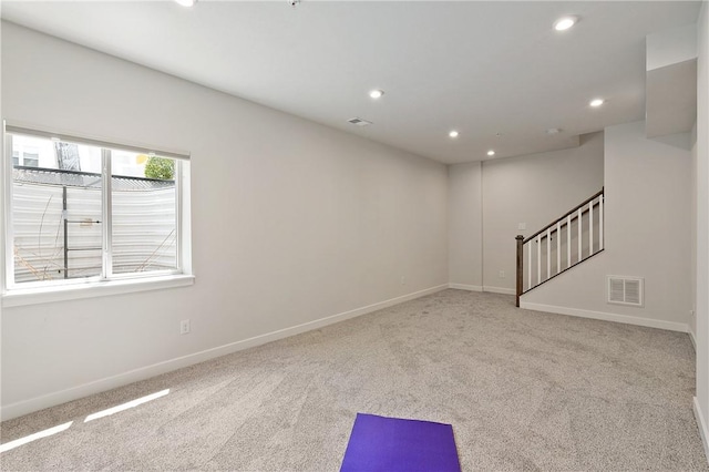 150 Moyer Hill Dr, Cranberry Twp, PA 16066 - empty room with recessed lighting, carpet floors, stairway, and baseboards